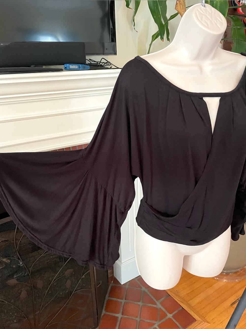 Free People Black Ultra Flare Sleeve Top 6/8